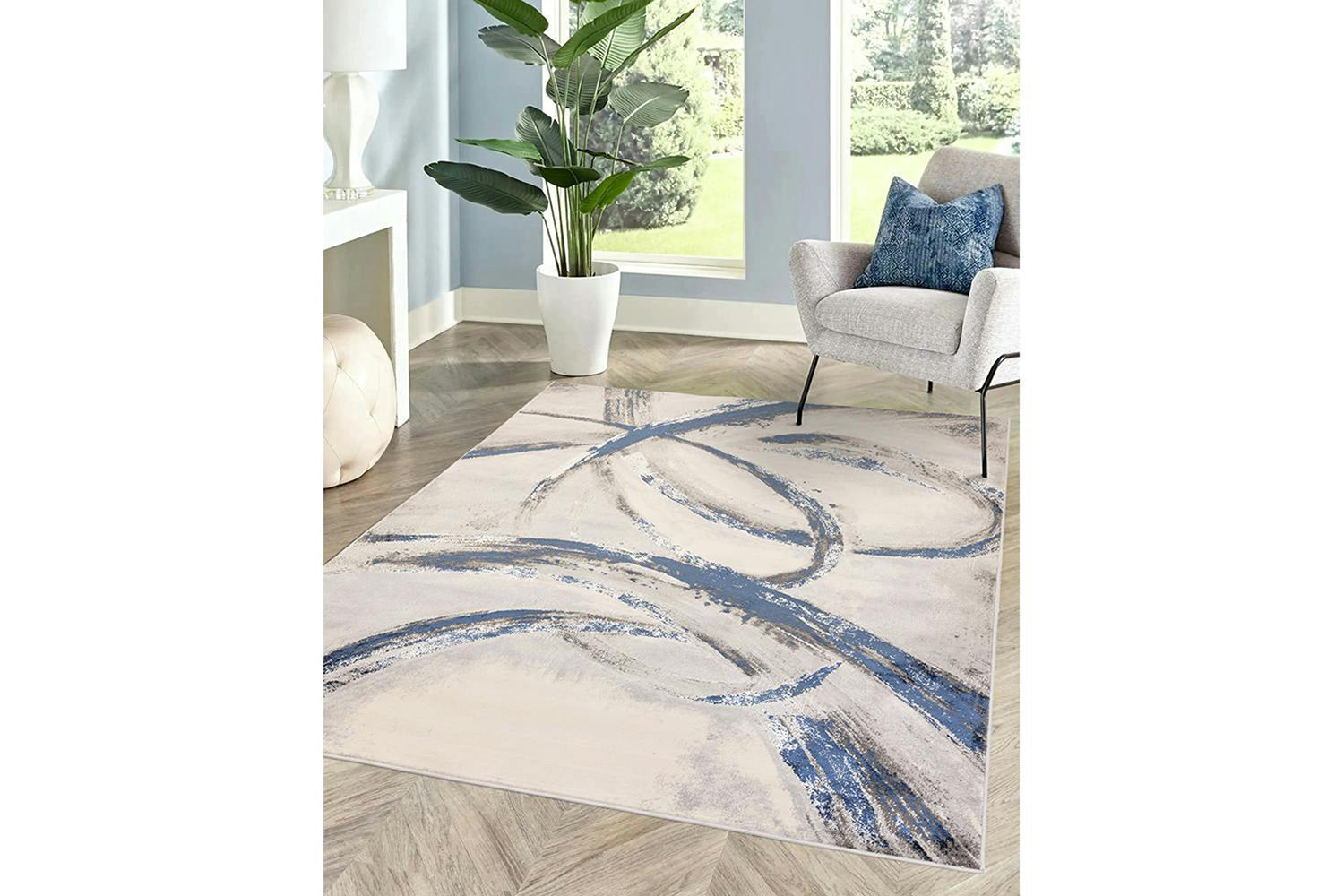 Swirl Abstract Rug | Grey/Blue | 120 x 170 cm-2