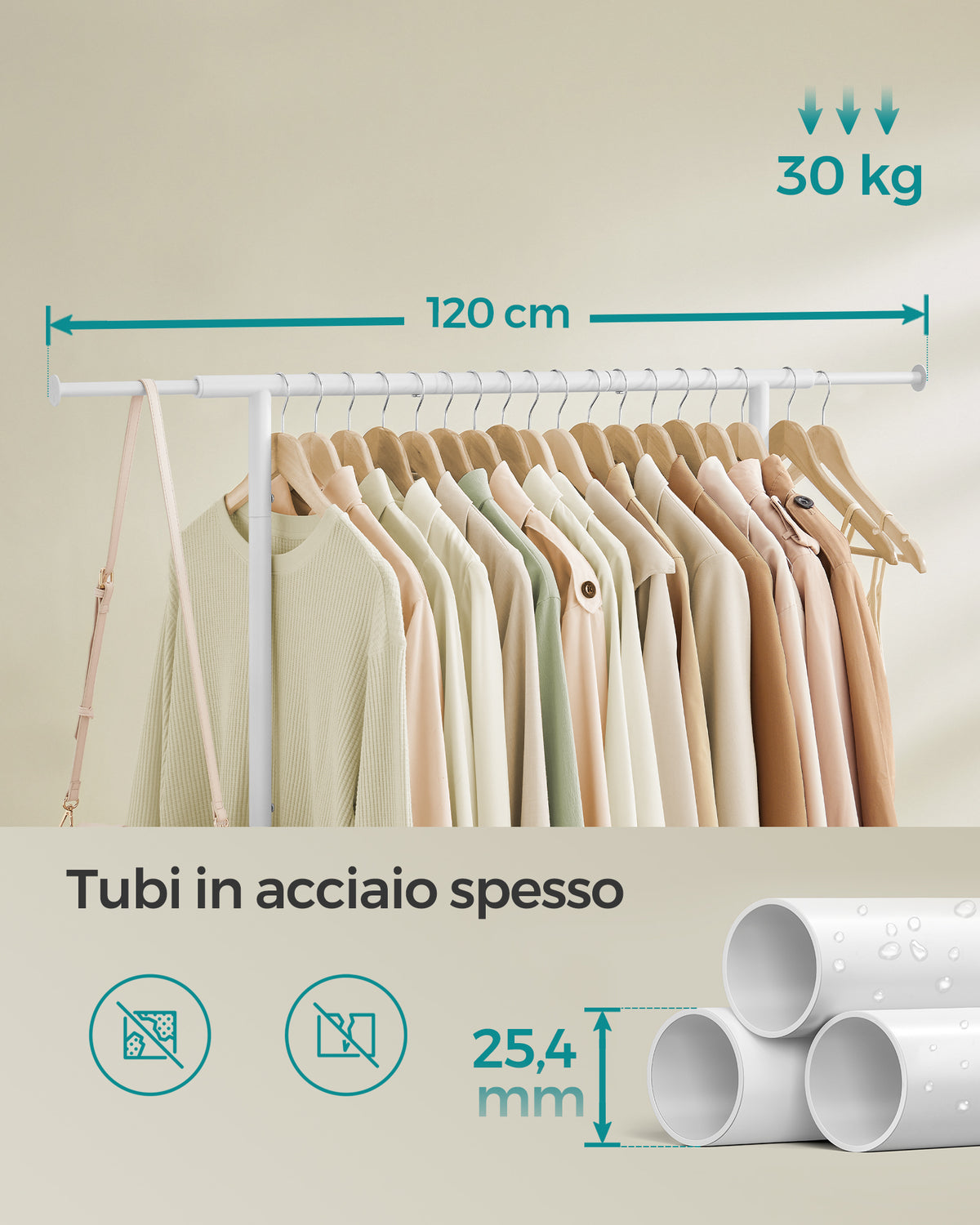 Extendable Clothes Rack With Wheels | Clothes Storage | Steel | White-4