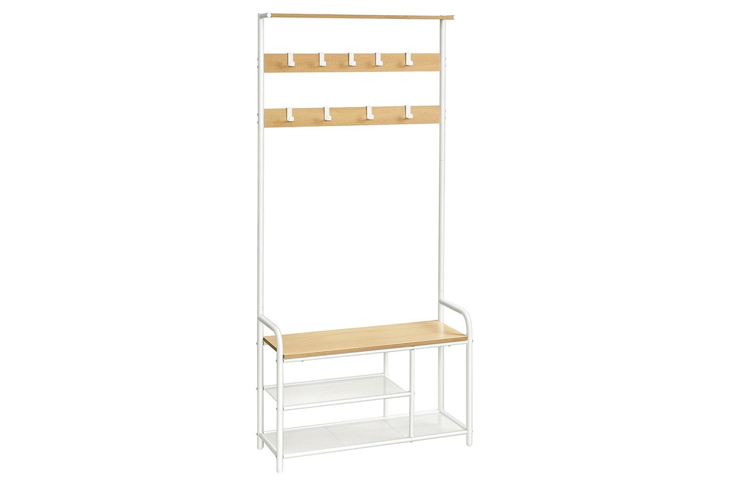 Vasagle Hsr409w09 Coat Rack With 9 Hooks Shoe Bench Shelf 30 X 85 X 180.5 Cm For Hallway Bedroom Small Apartments Modern Oak White