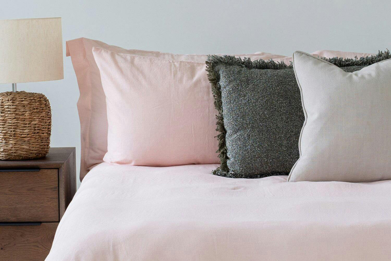 The Linen Room | 200TC Linen Look Cotton Oxford Ava Pillowcase Pair | Pink-2