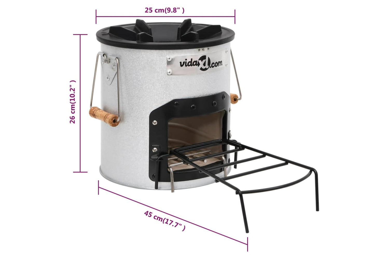 vidaXL 319438 Camping Wood Stove Silver 45x25x26cm Steel-8