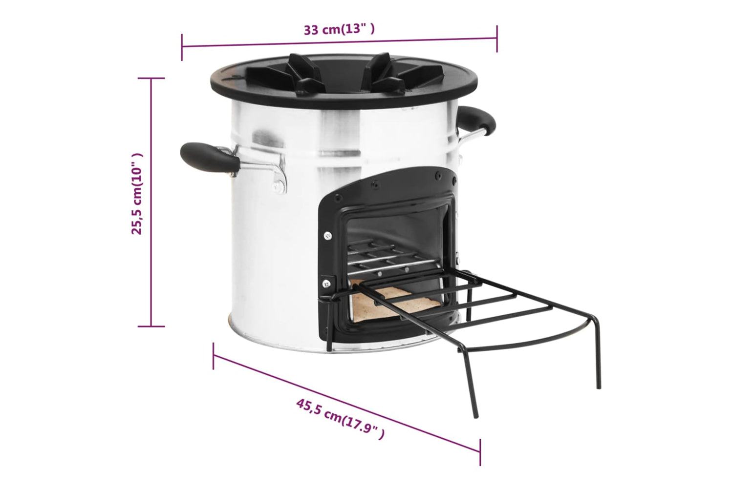 vidaXL 319440 Camping Wood Stove Silver 45.5x33x25.5cm Stainless Steel-8