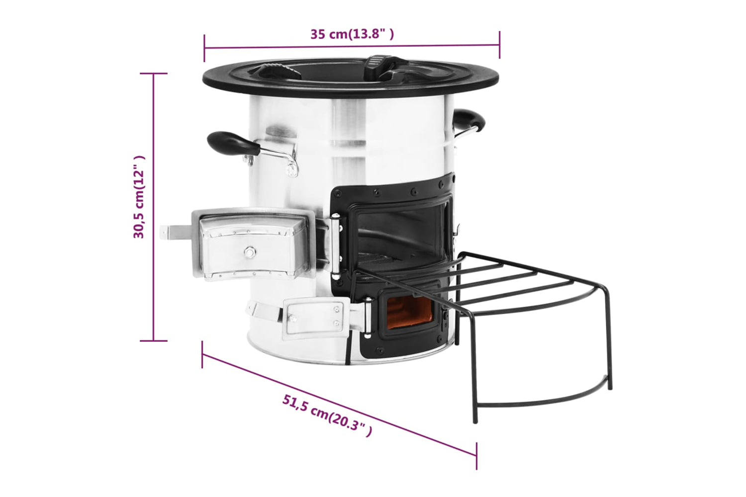 vidaXL 319442 Camping Wood Stove Silver 51.5x35x30.5cm Stainless Steel-8