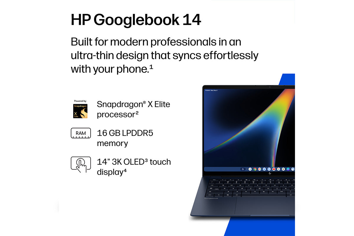 HP Googlebook Snapdragon X Elite | 16GB | 512GB | Atmospheric Blue Aluminum | Qualcomm Adreno-3