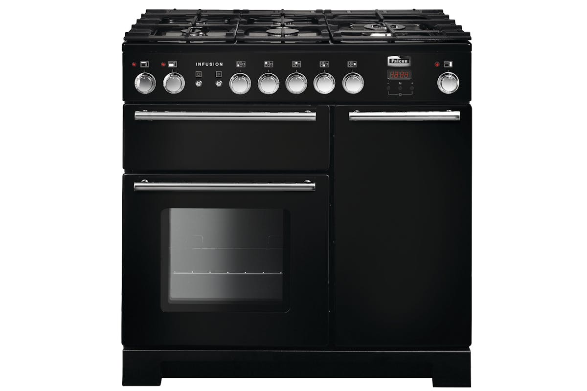 Rangemaster Infusion 90cm Dual Fuel Range Cooker | INF90DFFBL | Black