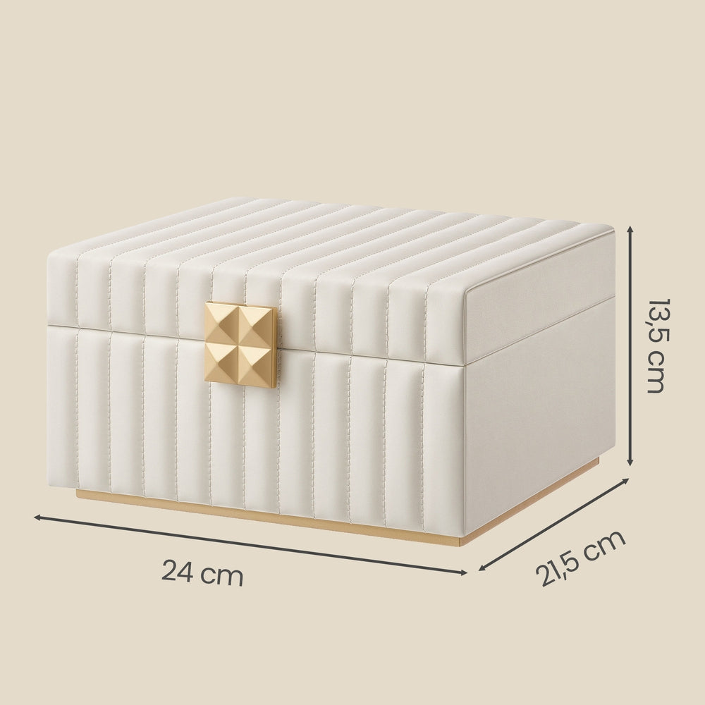 2-layer Jewelry Organizer | Mirror Jewellery Box | Pu Leather | White-3