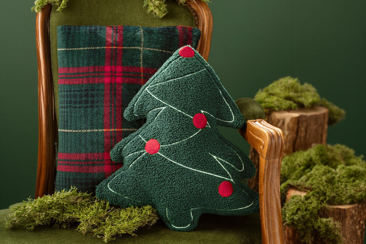 Shaped Pine Tree Cushion | Green | 38 x 30 cm-2