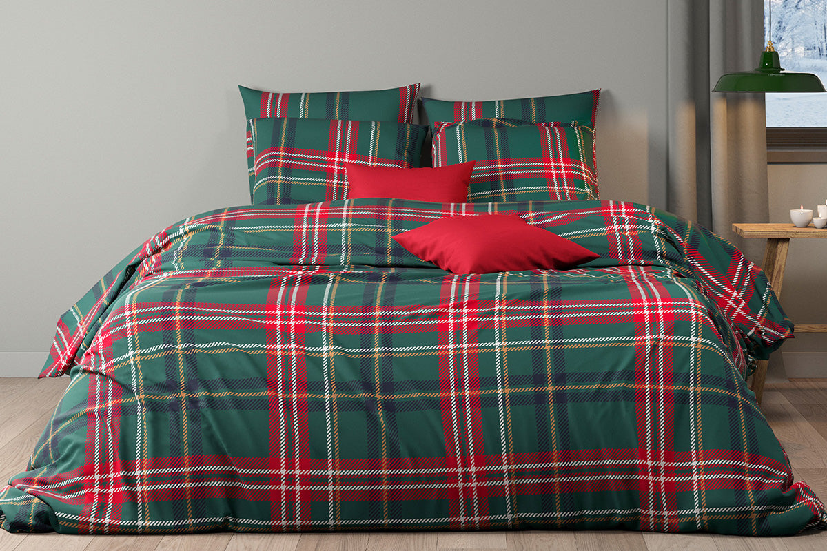 Mistral Home | Flannel Tartan Duvet Cover Set | Green/Red | Super King