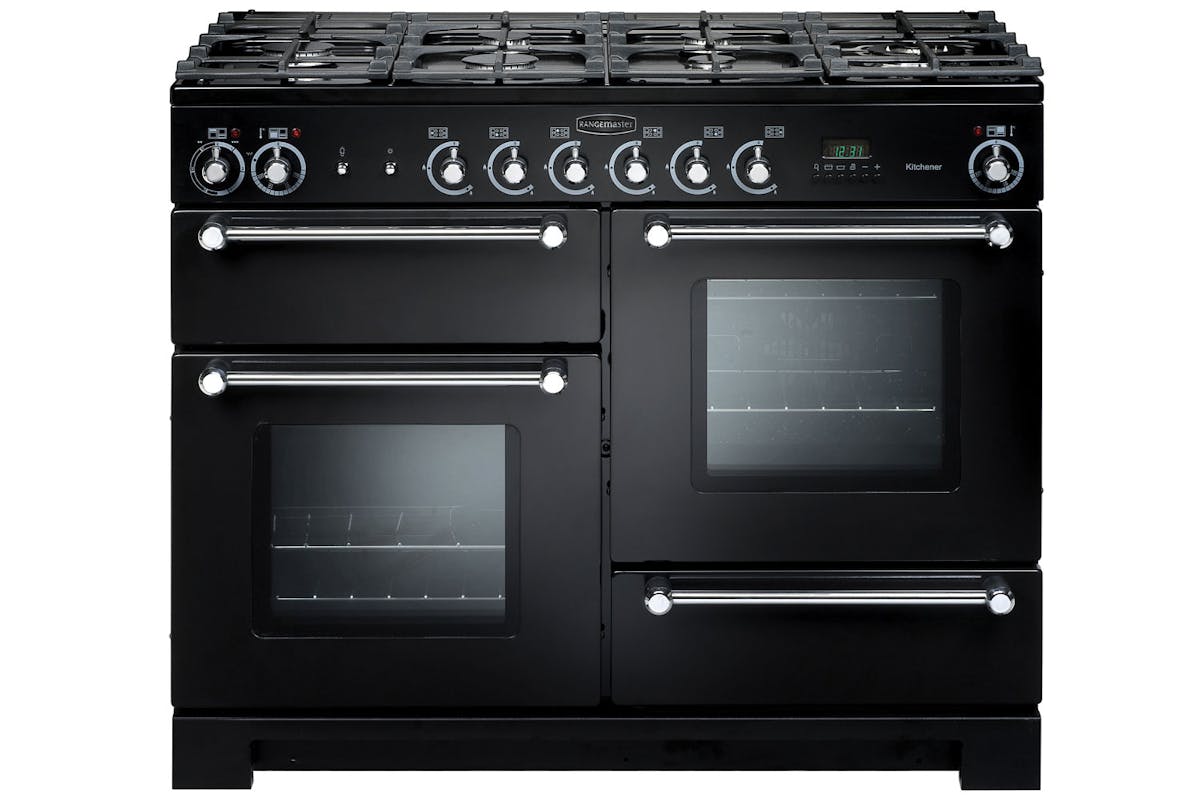 Rangemaster Kitchener 110cm Dual Fuel Range Cooker | KCH110DFFBL/C | Black
