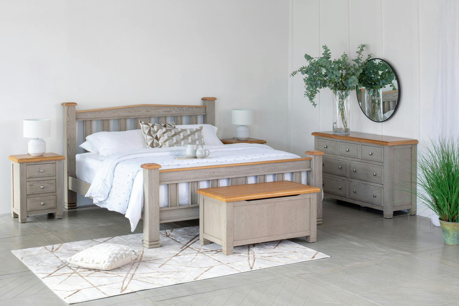 Lancaster Bedside Locker | 3 Drawer | Aged Grey/Oak-2