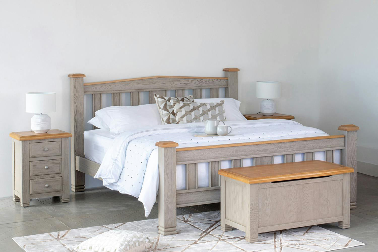 Lancaster Bed Frame | Double | 4ft6 | Aged Grey/Oak