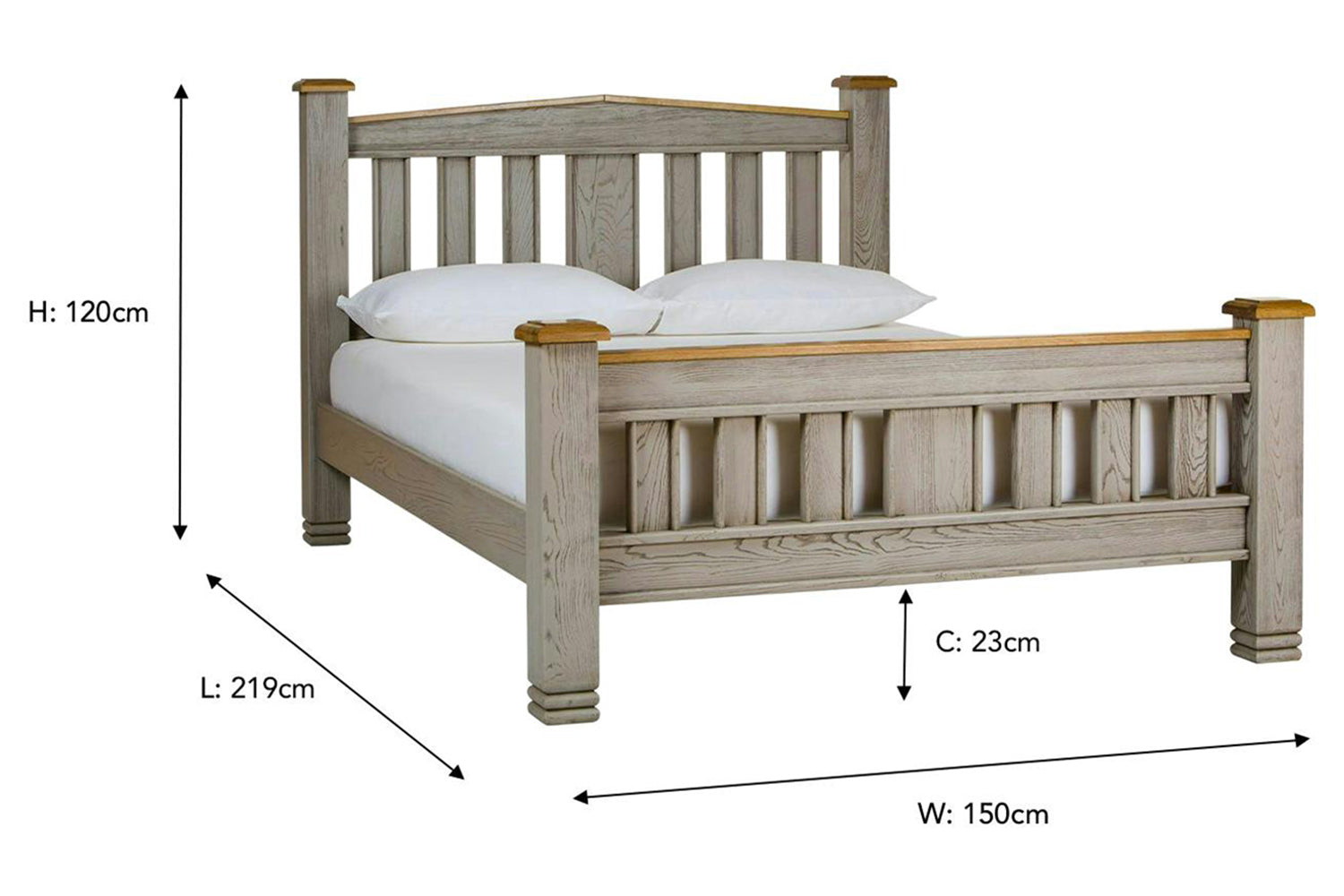 Lancaster Bed Frame | Double | 4ft6 | Aged Grey/Oak-3