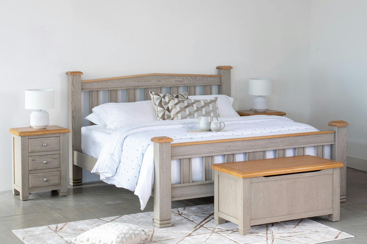Lancaster Bed Frame | King | 5ft | Aged Grey/Oak