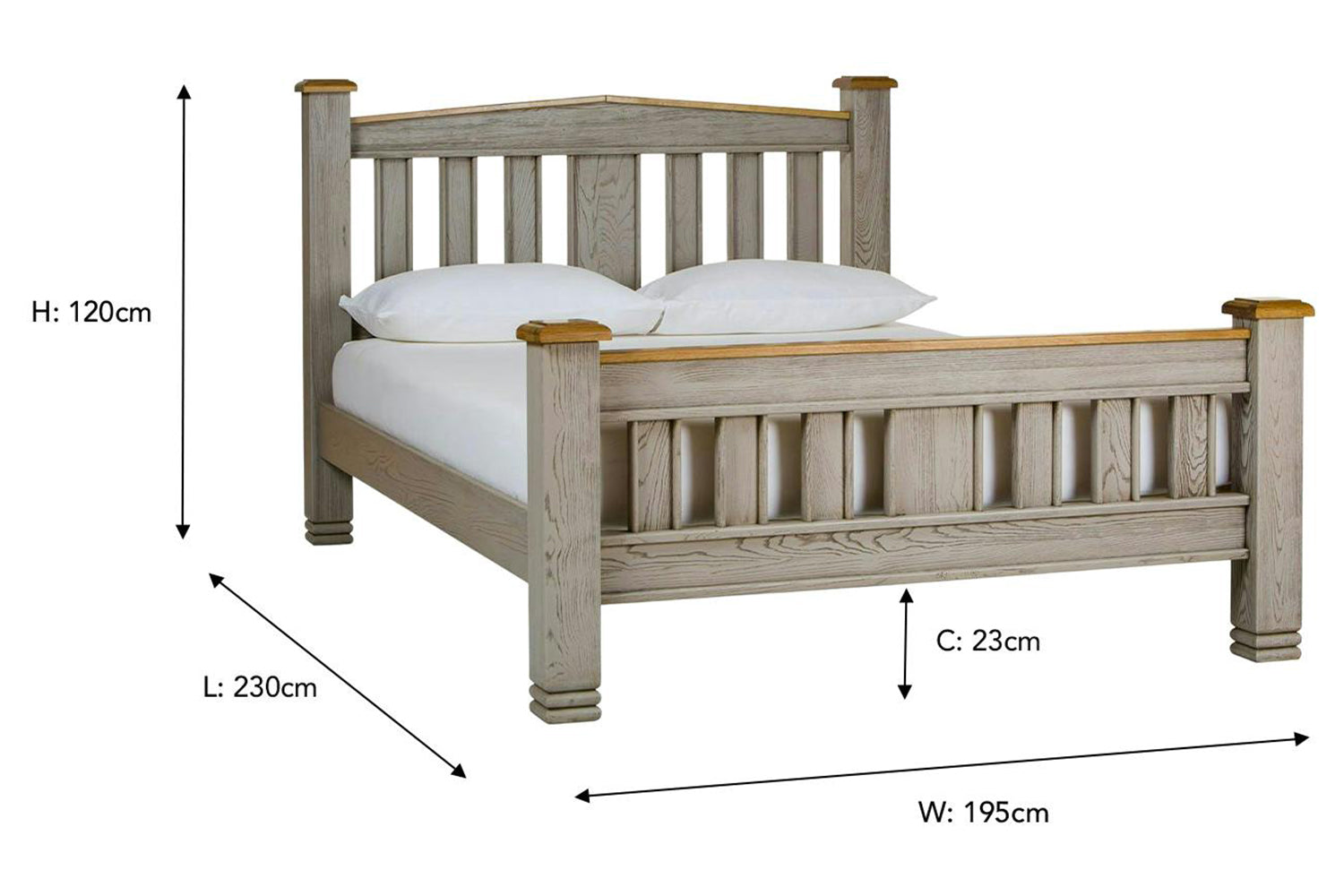 Lancaster Bed Frame | Super King | 6ft | Aged Grey/Oak-3
