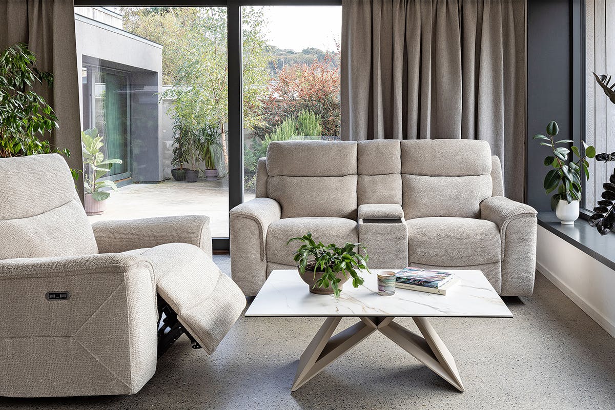 Kent 2 Seater Sofa | Console | Power Recliner | Fabric | Mink-2