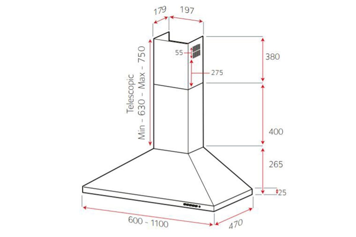 Luxair 100cm Premium Chimney Hood | LA-100-STD-BLK-6