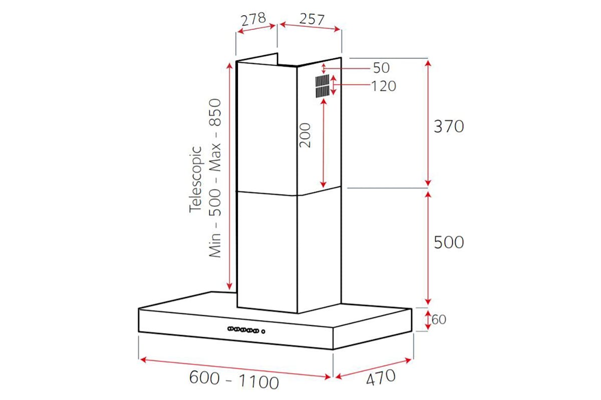 Luxair 90cm Flat Slimline Cooker Hood | LA-90-FLT-SS-6