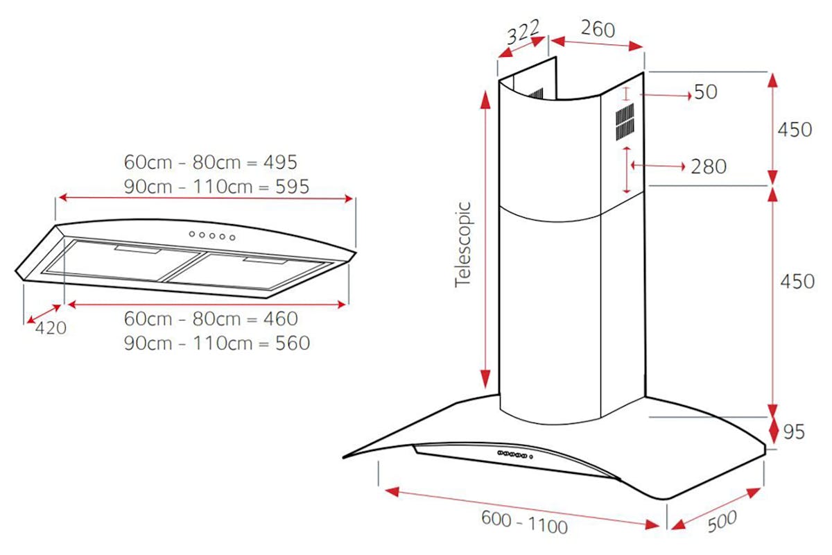 Luxair 60cm Curved Glass Chimney Hood | LA60CVDGLSS-7