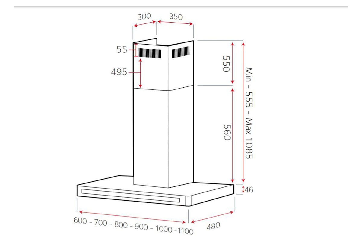 Luxair 90cm Linea Slimline Hood | LA90LINEABLK-2