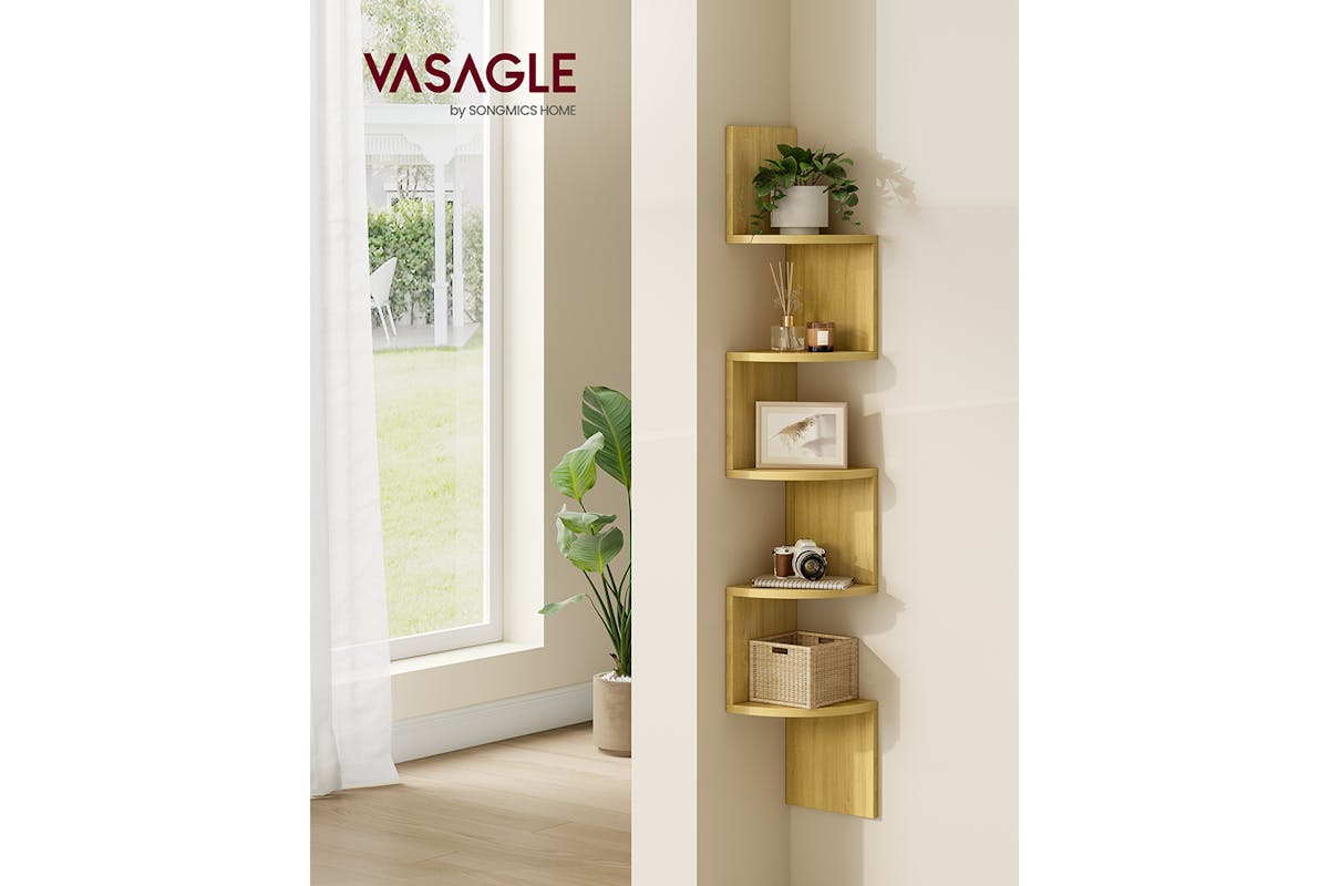 Vasagle Floating Corner Shelf | 5 Shelves | Natural Oak-3