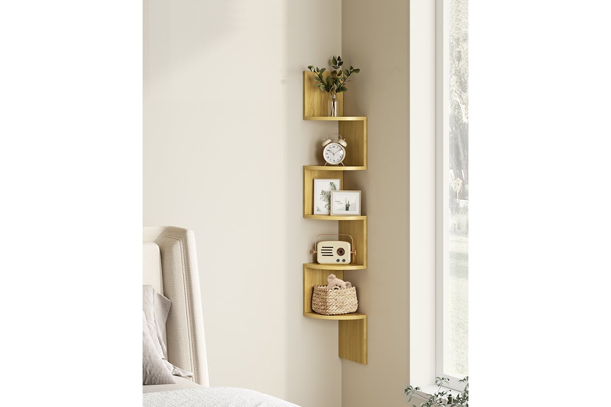 Vasagle Floating Corner Shelf | 5 Shelves | Natural Oak-2