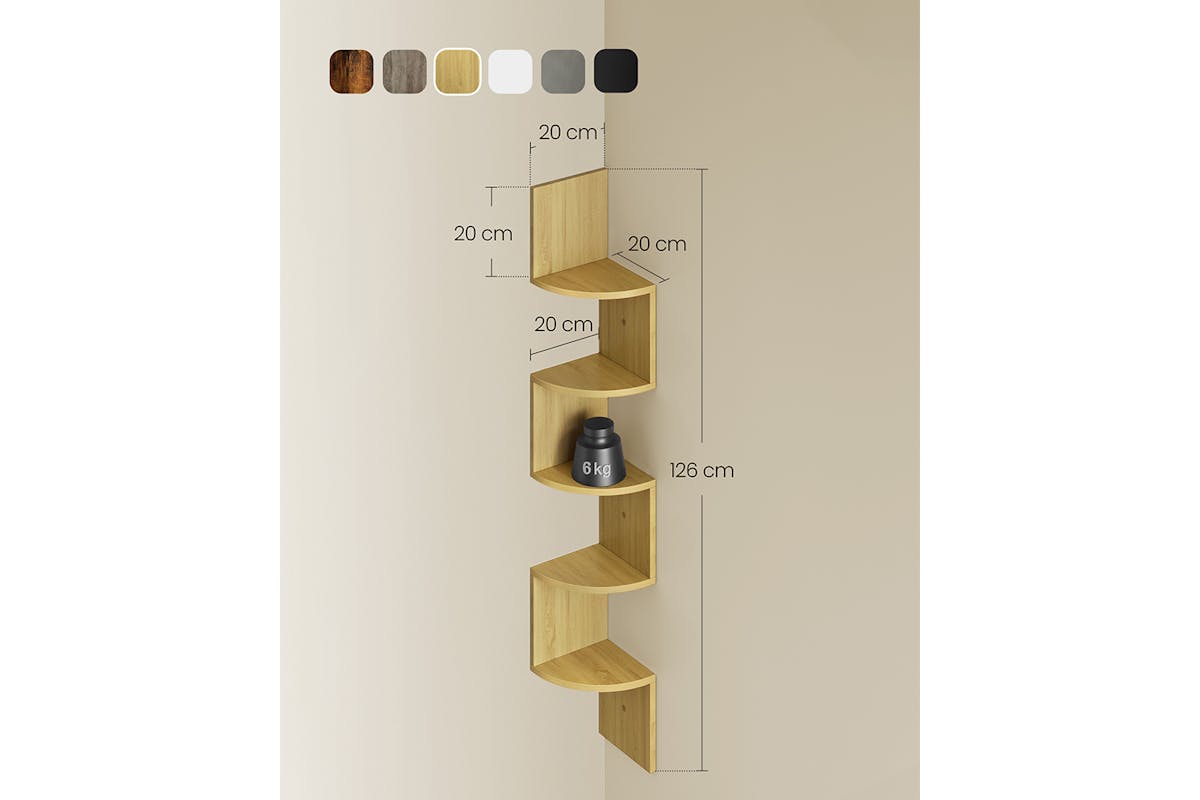 Vasagle Floating Corner Shelf | 5 Shelves | Natural Oak-5