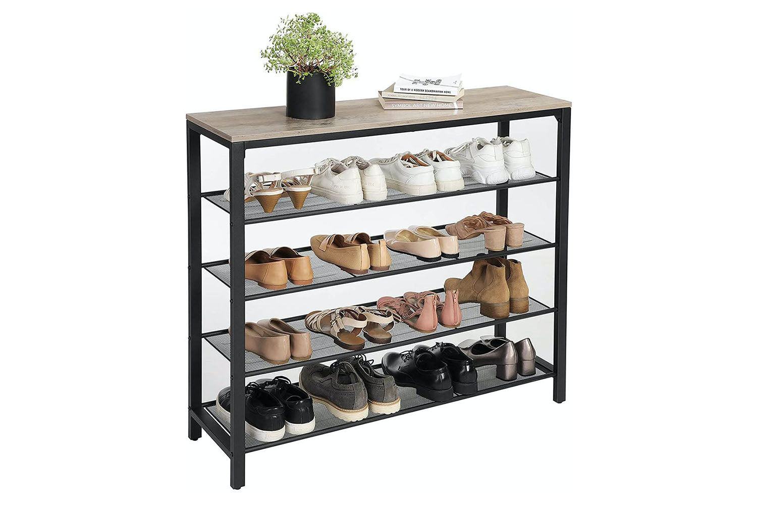 Vasagle Mesh Shelves Shoe Organizer | Greige & Black-2
