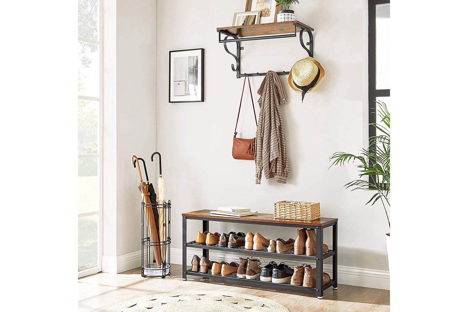 Vasagle 3-tier Shoe Storage Bench | Rustic Brown & Black-3