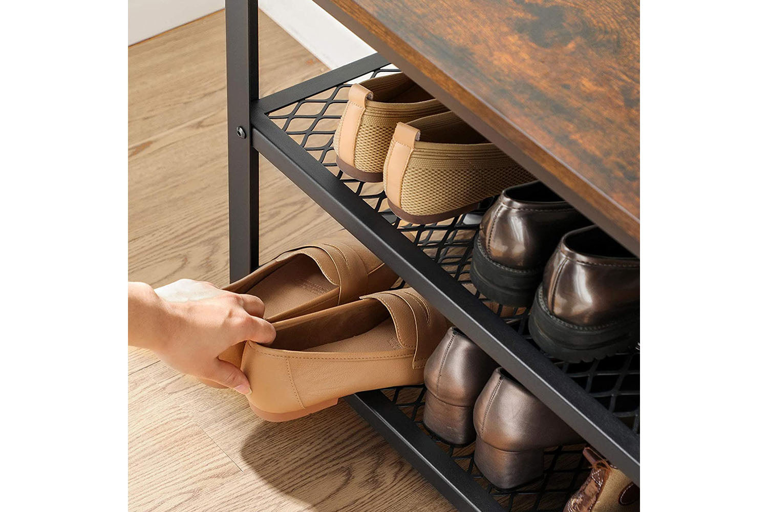 Vasagle 3-tier Shoe Storage Bench | Rustic Brown & Black-4