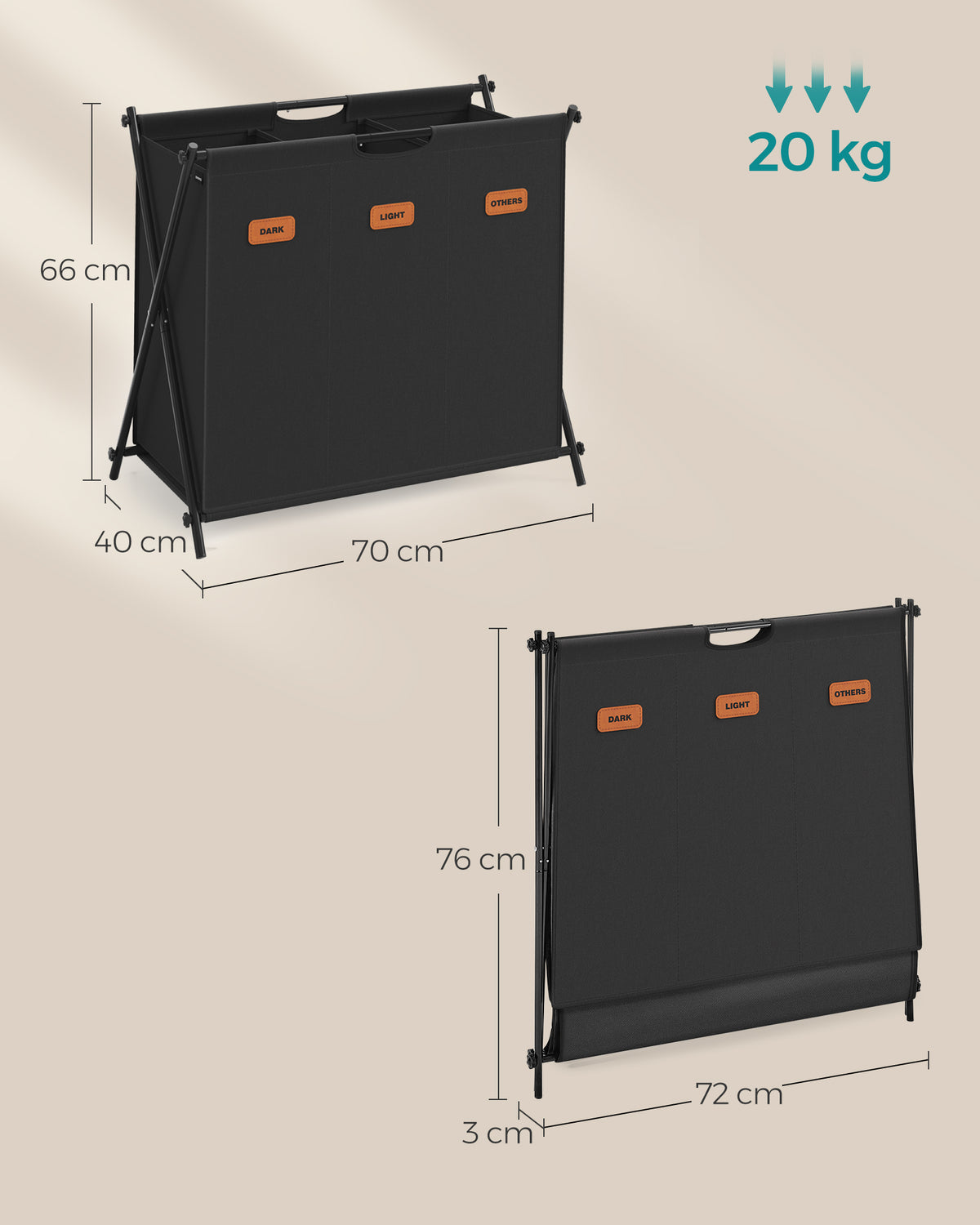 Laundry Hamper | Laundry Basket | 600d Oxford Fabric | 135 L | Black-6
