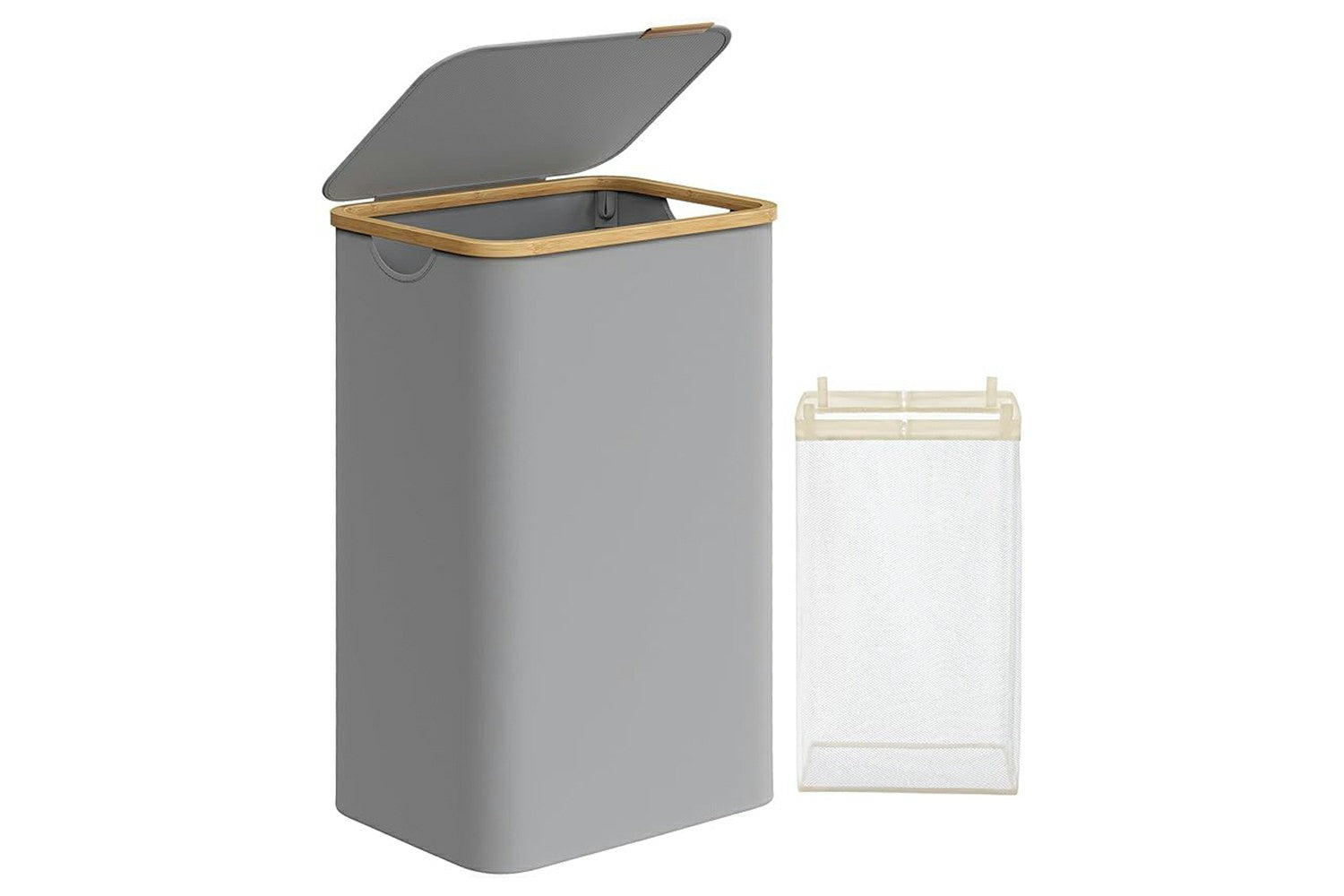 Songmics Laundry Basket With Lid, Large Laundry Hamper, 90l, Removable Mesh Liner, Oxford Fabric, Bamboo Handles, Collapsible, 42 X 32 X 70.5 Cm, Dove Grey Lcb509g01