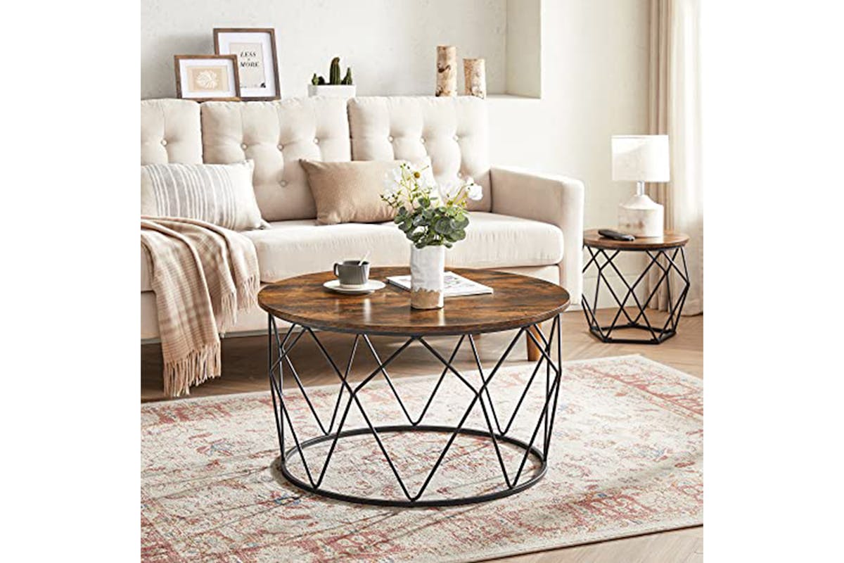 Vasagle Round Coffee Table | Rustic Brown/Black-2