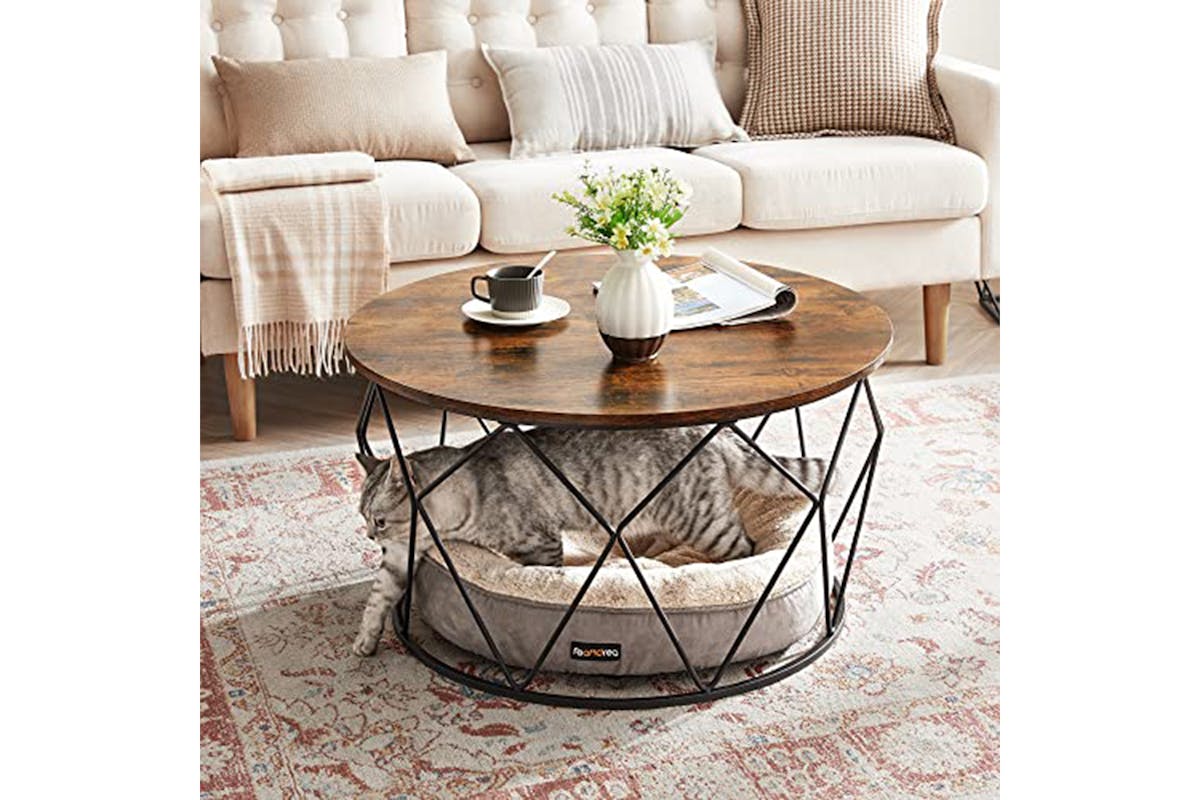 Vasagle Round Coffee Table | Rustic Brown/Black-3