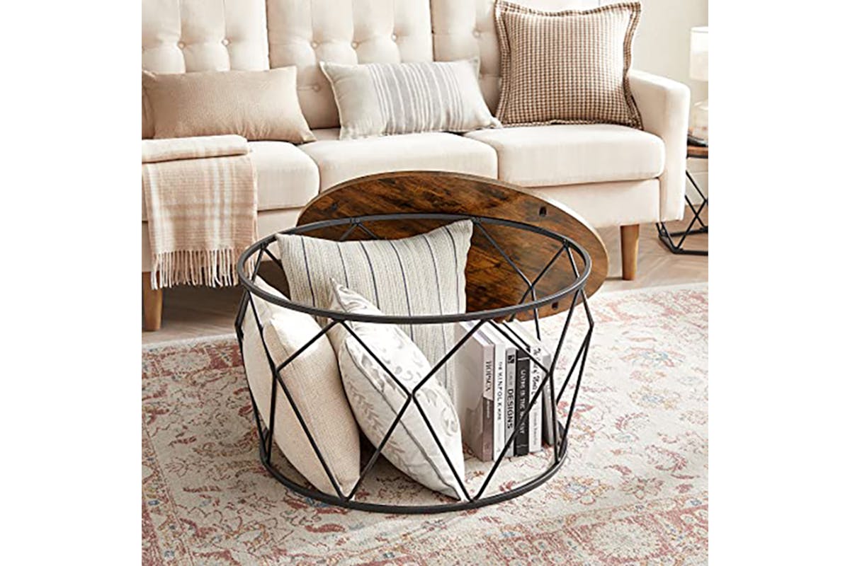 Vasagle Round Coffee Table | Rustic Brown/Black-4