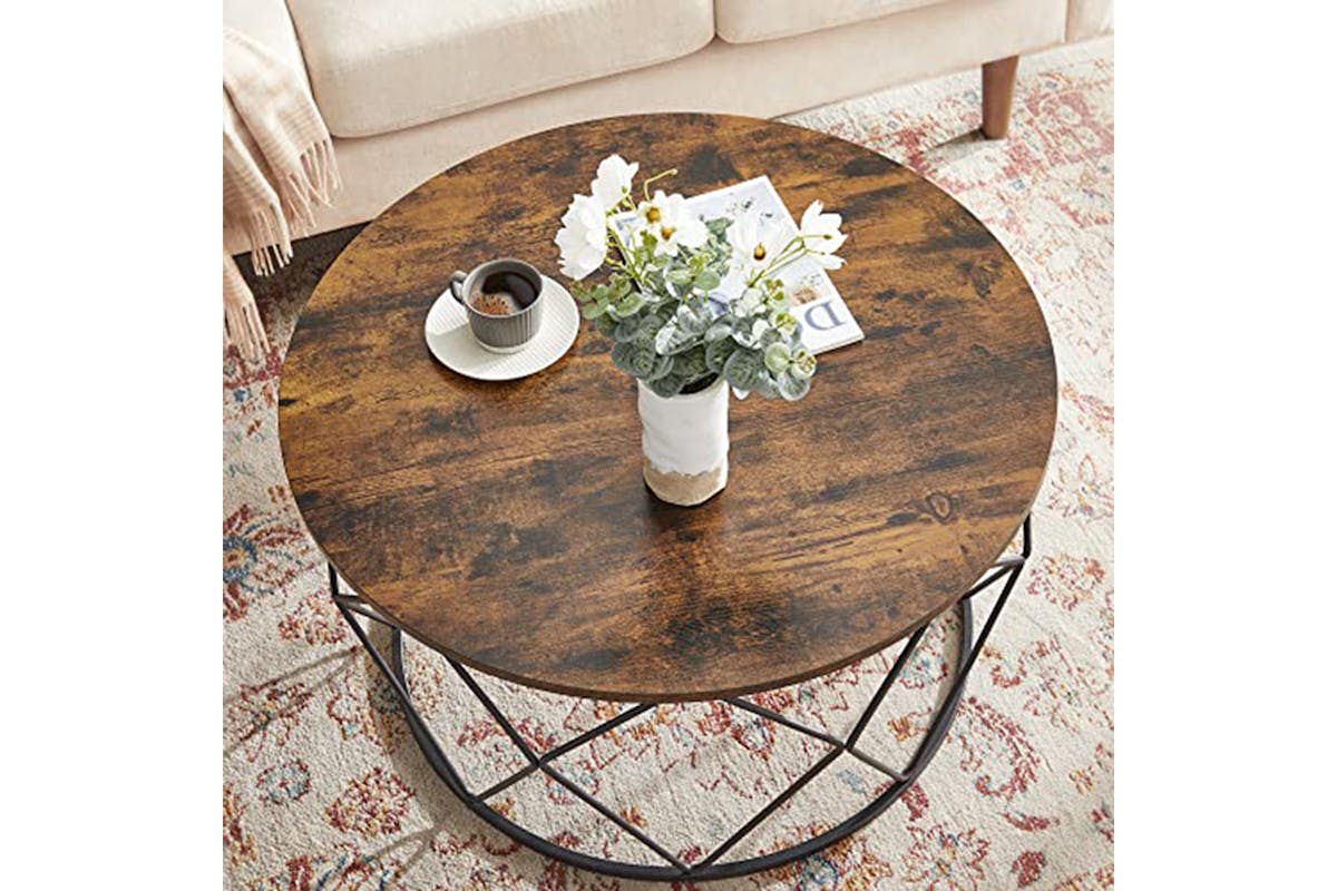 Vasagle Round Coffee Table | Rustic Brown/Black-5