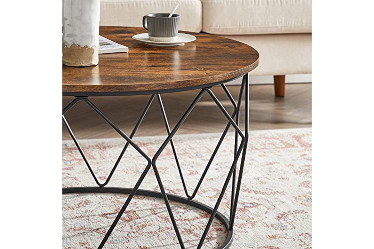 Vasagle Round Coffee Table | Rustic Brown/Black-6