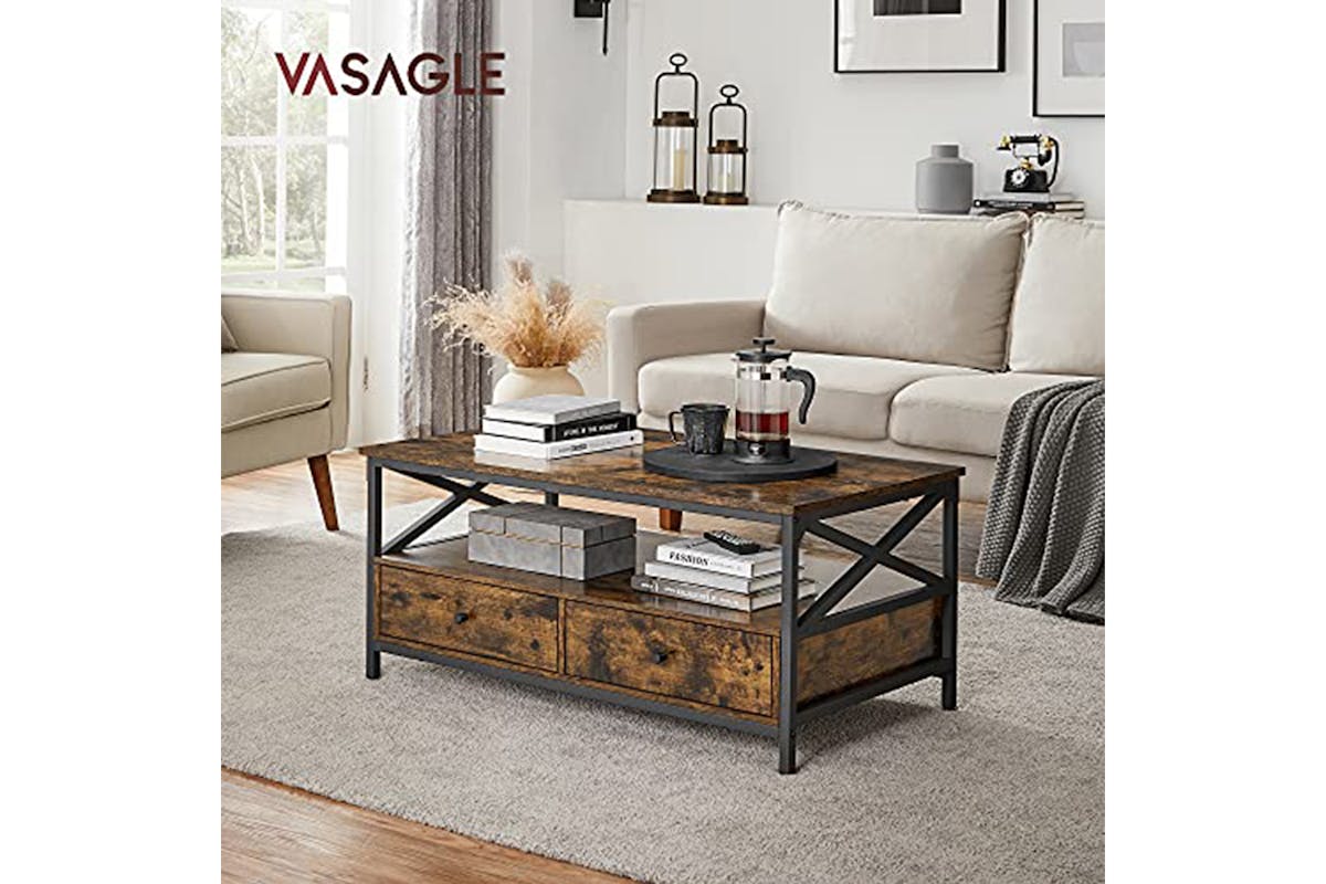 Vasagle Coffee Table | Rustic Brown/Black-3