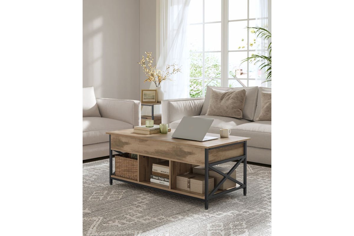 Vasagle Coffee Table | Steel & Particleboard | Camel Brown & Black | 120 X 60 X 48-62 Cm [Ex-Display - DC250587-000261]-3