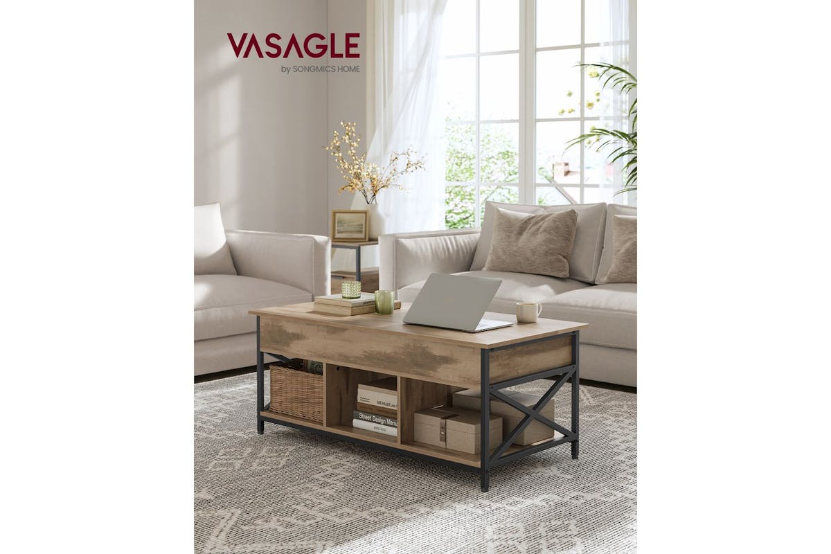 Vasagle Coffee Table | Steel & Particleboard | Camel Brown & Black | 120 X 60 X 48-62 Cm [Ex-Display - DC250587-000261]-4