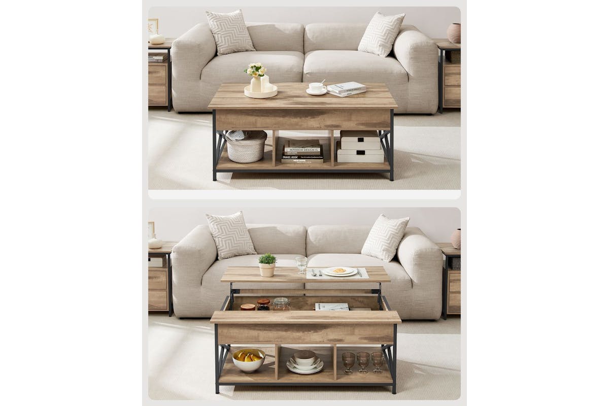 Vasagle Coffee Table | Steel & Particleboard | Camel Brown & Black | 120 X 60 X 48-62 Cm [Ex-Display - DC250587-000261]-5