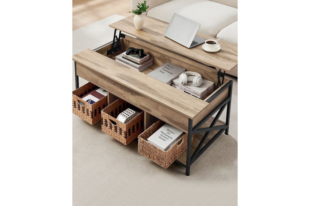 Vasagle Coffee Table | Steel & Particleboard | Camel Brown & Black | 120 X 60 X 48-62 Cm [Ex-Display - DC250587-000261]-6