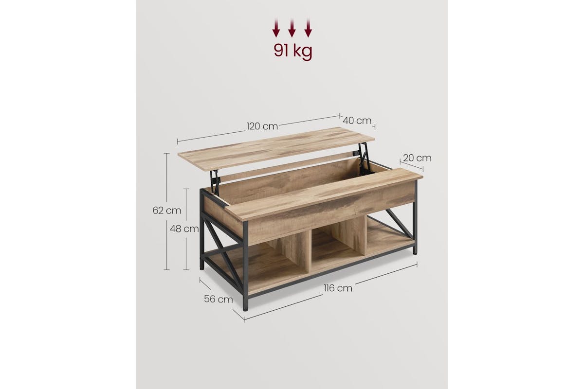 Vasagle Coffee Table | Steel & Particleboard | Camel Brown & Black | 120 X 60 X 48-62 Cm [Ex-Display - DC250587-000261]-7