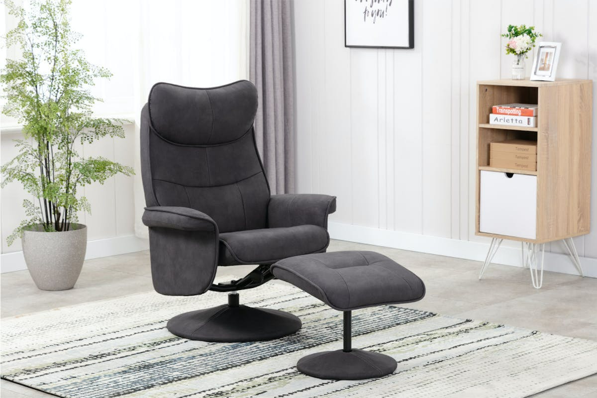 Levi Recliner with Footstool | Slate-13