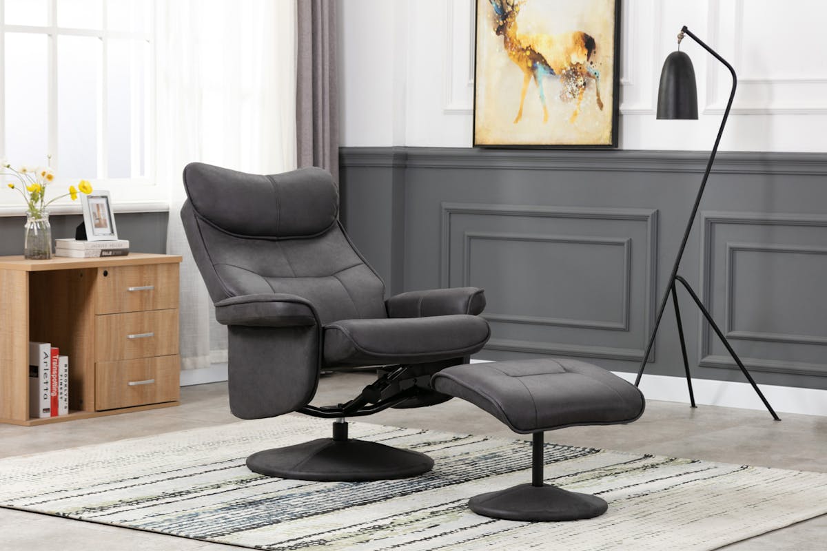 Levi Recliner with Footstool | Slate-4