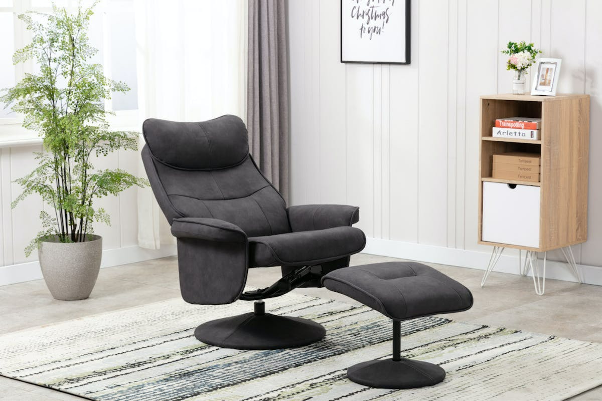Levi Recliner with Footstool | Slate-14