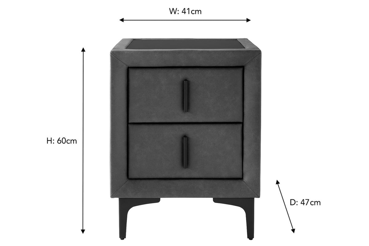 Lewis Bedside Locker | Vegan Leather | 2 Drawer | Matte Black-3