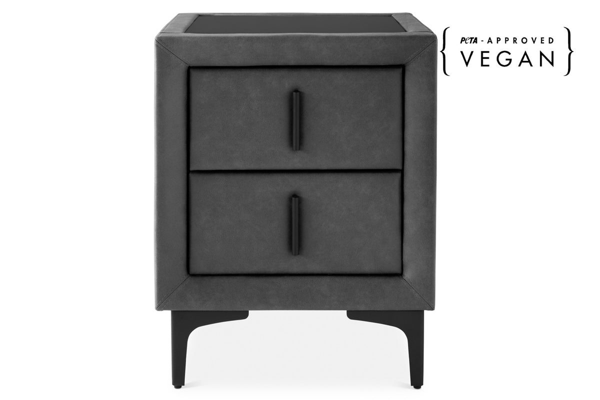 Lewis Bedside Locker | Vegan Leather | 2 Drawer | Matte Black