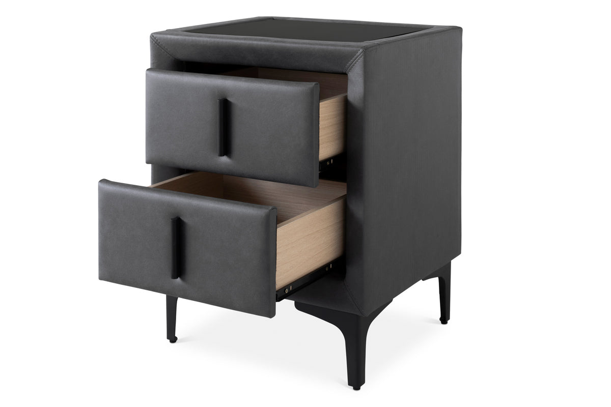 Lewis Bedside Locker | Vegan Leather | 2 Drawer | Matte Black-4