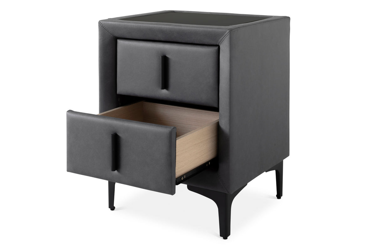 Lewis Bedside Locker | Vegan Leather | 2 Drawer | Matte Black-5