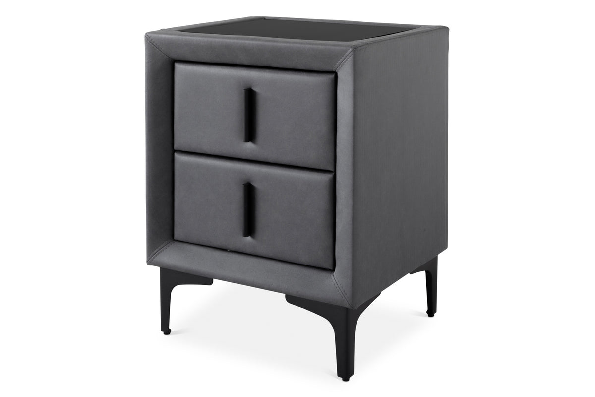 Lewis Bedside Locker | Vegan Leather | 2 Drawer | Matte Black-2